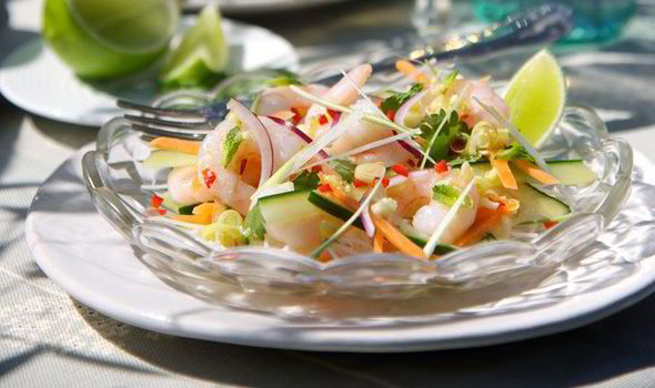 Vietnamese prawn and noodle salad with lime, lemon grass and ginger dressing