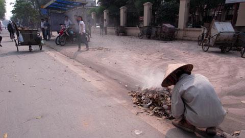 Fire and smoke in Hanoi streets